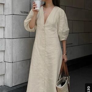 Elegant Cream Button-Down Dress